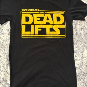 Doughnuts & Deadlifts Black Tee with Yellow Graphic